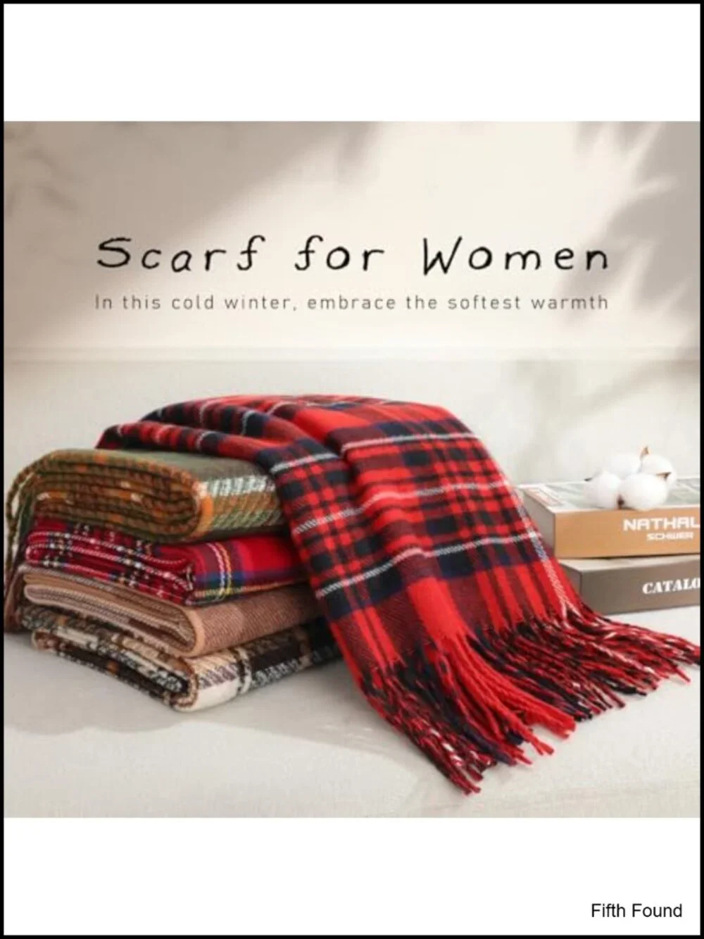 Plaid Shawl Wrap Oversized Winter Scarf Fringed Polyester